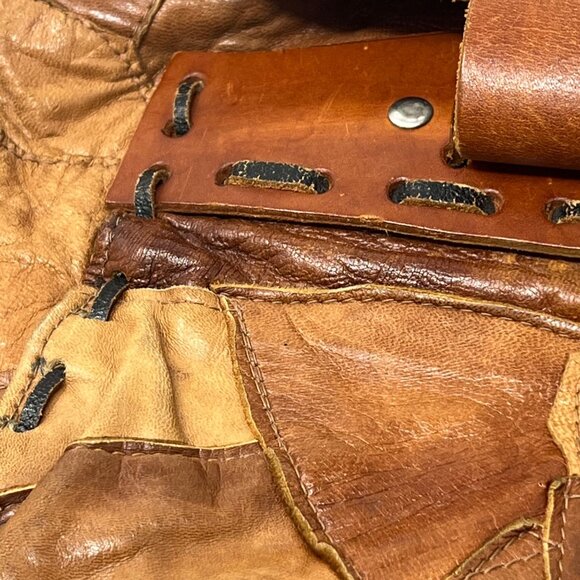 Vintage Patchwork Leather Purse Bag O Ring Shoulder Brown Boho Hippie Tan - Picture 11 of 11